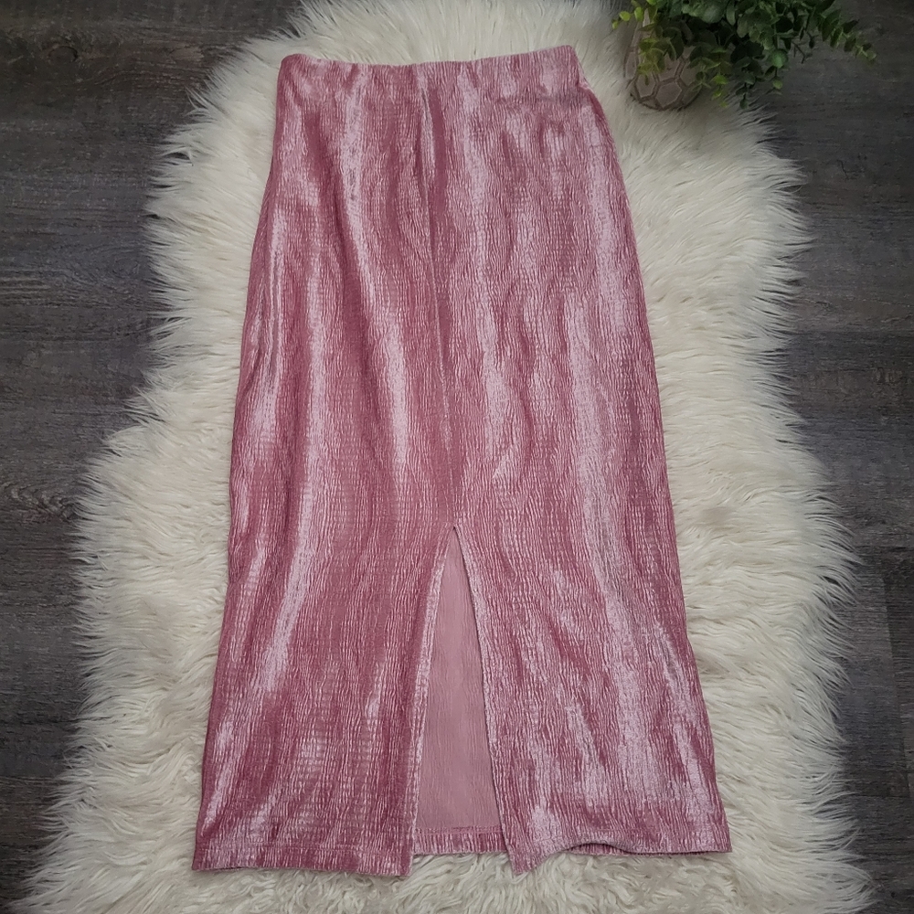 UO Kimmy Velvet High-Rise Pink Midi Skirt size XS - Picture 7 of 13